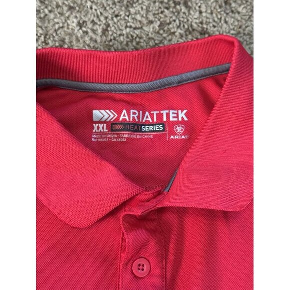 ARIAT TEK Red Polo Shirt Heat Series Performance Short Sleeve Golf 2XL - Picture 3 of 10